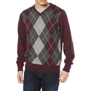 Amazon Essentials Men’s Regular Fit Cotton V-Neck Pullover Sweater (Available in Big & Tall)(Burgundy Argyle)