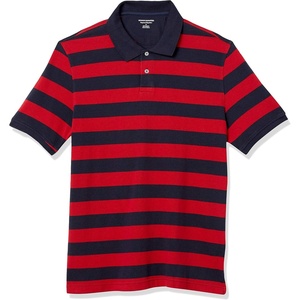 Amazon Essentials Men’s Regular-Fit Short Sleeve Cotton Pique Polo Shirt (Available in Big & Tall)(Red/Navy Rugby Stripe)