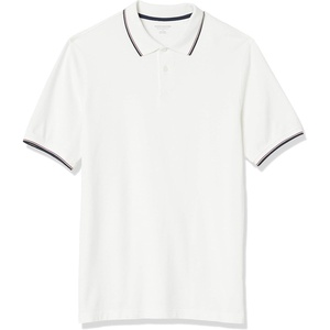Amazon Essentials Men’s Regular-Fit Short Sleeve Cotton Pique Polo Shirt (Available in Big & Tall)(White/Red and Navy Tipped)