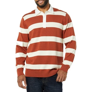 Amazon Essentials Men’s Rugby Sweater(Chestnut Brown Stripe)