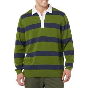 Amazon Essentials Men’s Rugby Sweater(Olive Stripe)