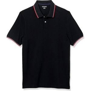 Amazon Essentials Men’s Slim-Fit Short-Sleeve Cotton Pique Polo Shirt(Black Thin Stripe)