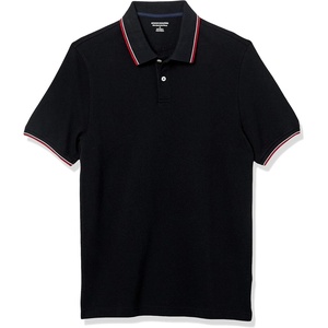 Amazon Essentials Men’s Slim-Fit Short-Sleeve Cotton Pique Polo Shirt(Black/White and Red Tipped)