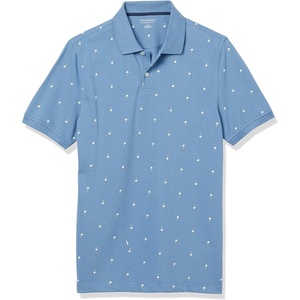 Amazon Essentials Men’s Slim-Fit Short-Sleeve Cotton Pique Polo Shirt(Blue Palm Tree Print)