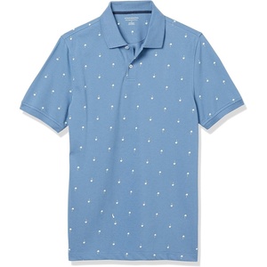 Amazon Essentials Men’s Slim-Fit Short-Sleeve Cotton Pique Polo Shirt(Blue/White Palm)
