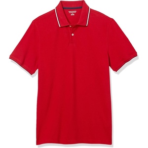 Amazon Essentials Men’s Slim-Fit Short-Sleeve Cotton Pique Polo Shirt(Red/Navy and White Tipped)