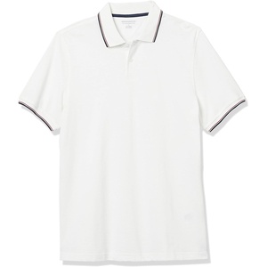 Amazon Essentials Men’s Slim-Fit Short-Sleeve Cotton Pique Polo Shirt(White/Red and Navy Tipped)