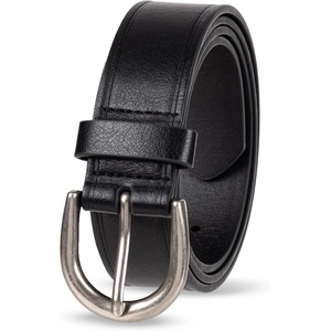 Amazon Essentials Women’s Raw Edge Jeans Belt with Wide Waist Strap, Casual, Rounded Buckle(Black)