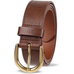 Amazon Essentials Women’s Raw Edge Jeans Belt with Wide Waist Strap, Casual, Rounded Buckle(Chestnut Brown)