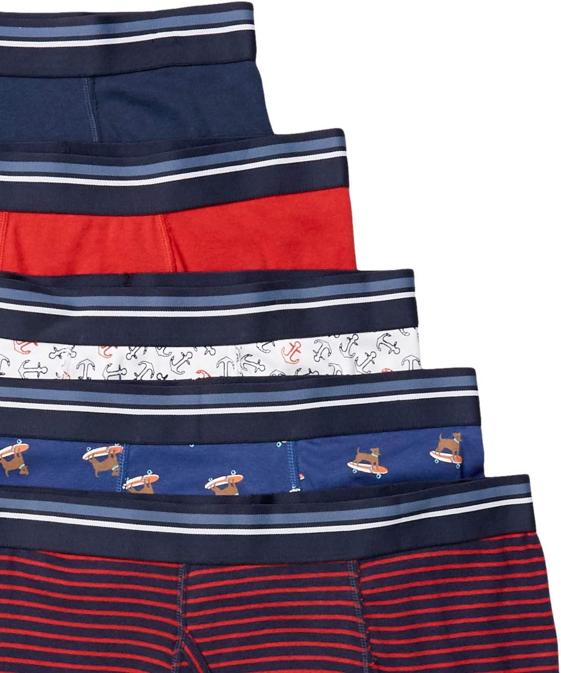 image:imageAmazon Essentials Mens Breathable Cotton Boxer Briefs TagFree Pack of 5AnchorDog PrintMini Stripe