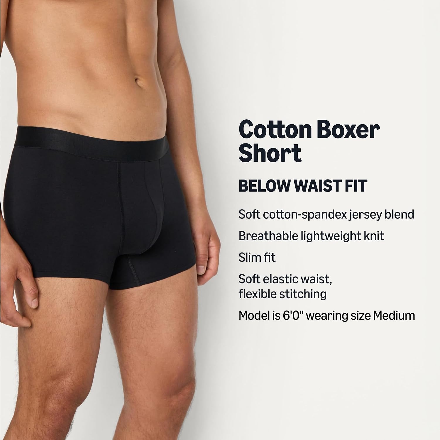 image:imageAmazon Essentials Mens Cotton Jersey Boxer Shorts Underwear Pack of 5Black