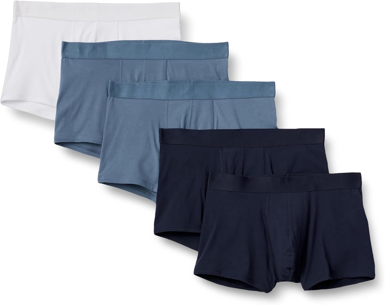 image:imageAmazon Essentials Mens Cotton Jersey Boxer Shorts Underwear Pack of 5Navy Blue Blue White