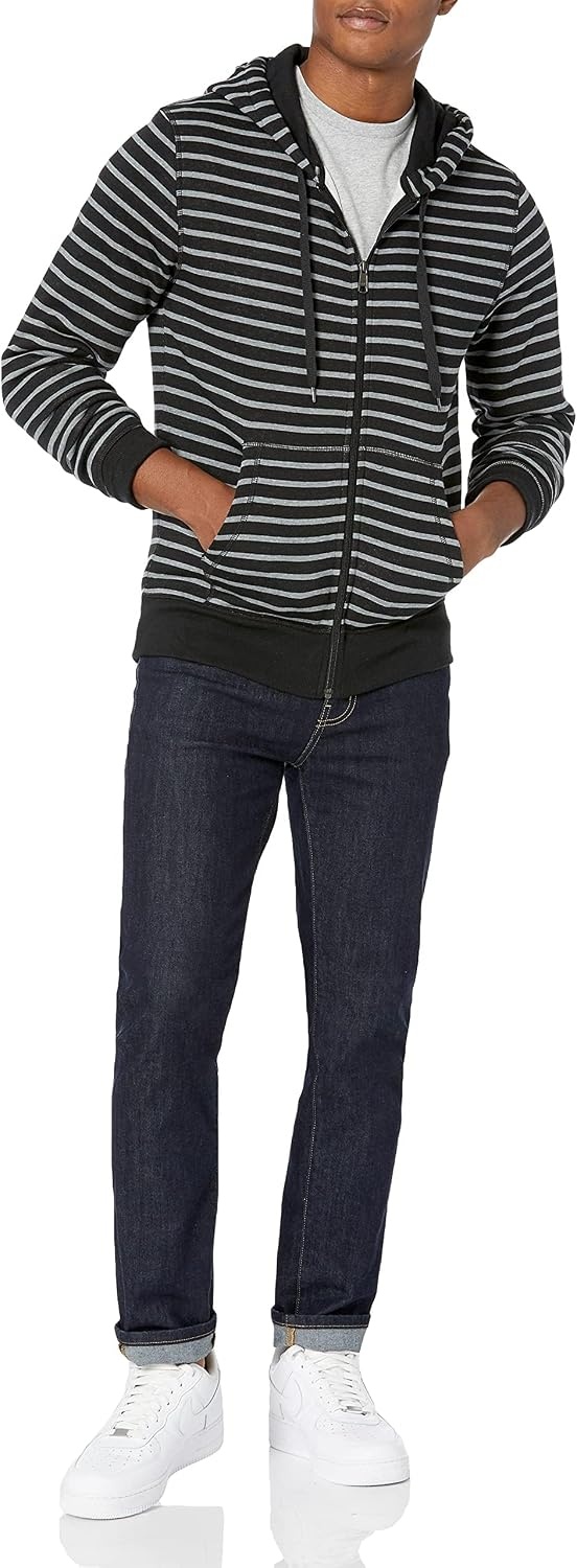 image:imageAmazon Essentials Mens FullZip Fleece Hoodie Sweatshirt Available in Big amp TallBlack Stripe