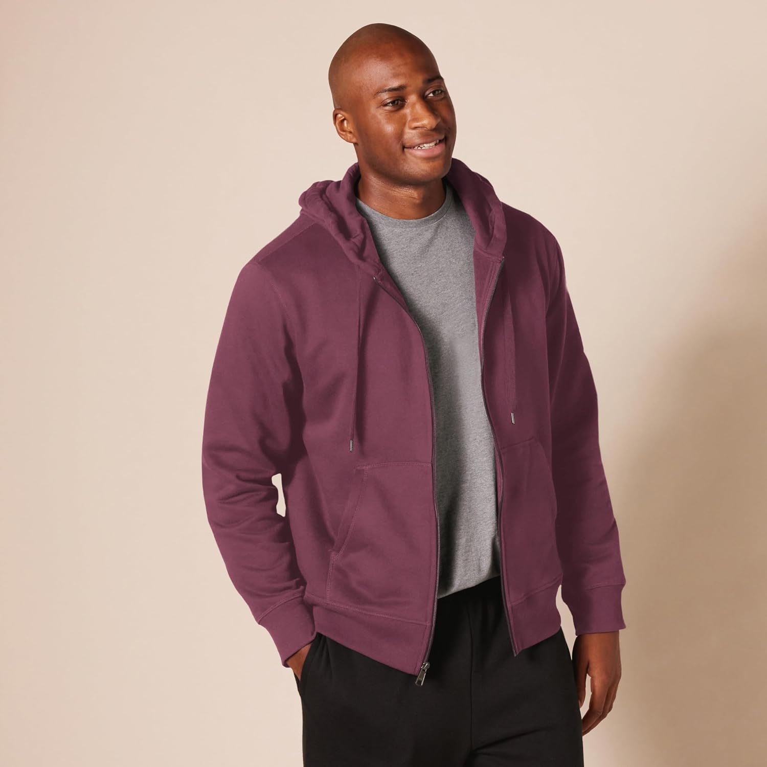 image:imageAmazon Essentials Mens FullZip Fleece Hoodie Sweatshirt Available in Big amp TallBurgundy