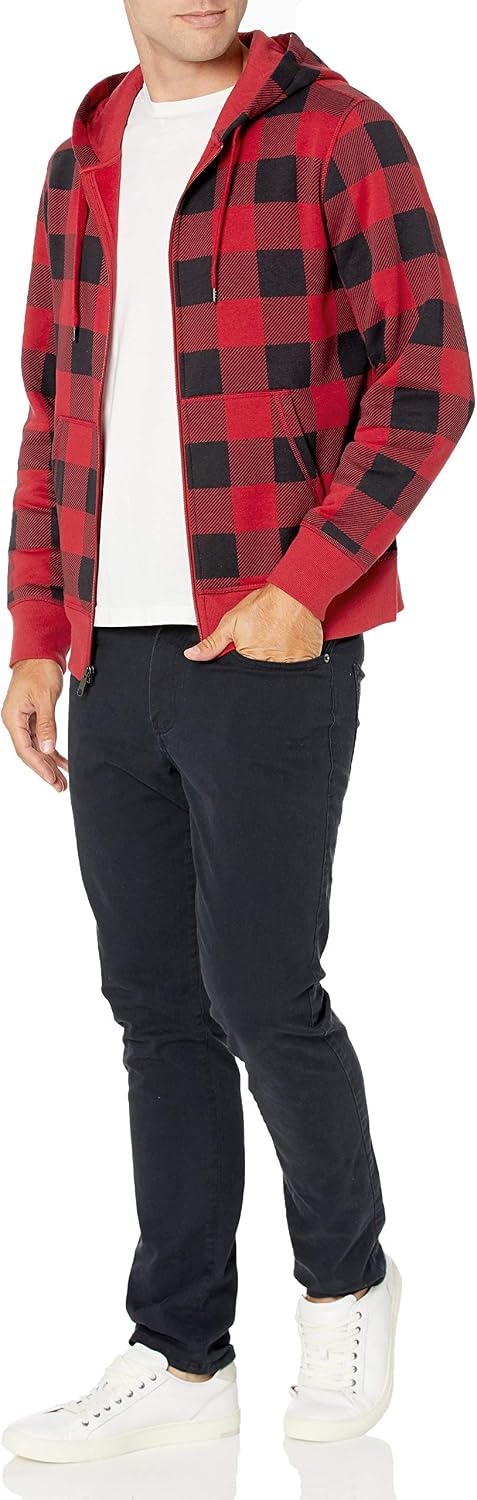 image:imageAmazon Essentials Mens FullZip Fleece Hoodie Sweatshirt Available in Big amp TallRed Buffalo Plaid