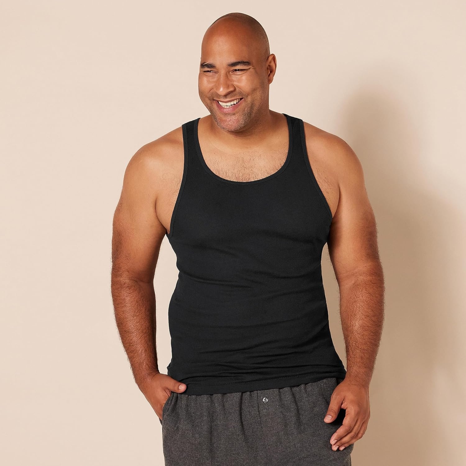 image:imageAmazon Essentials Mens Lightweight Breathable Cotton Slim Fit Tank Undershirts Pack of 6Black