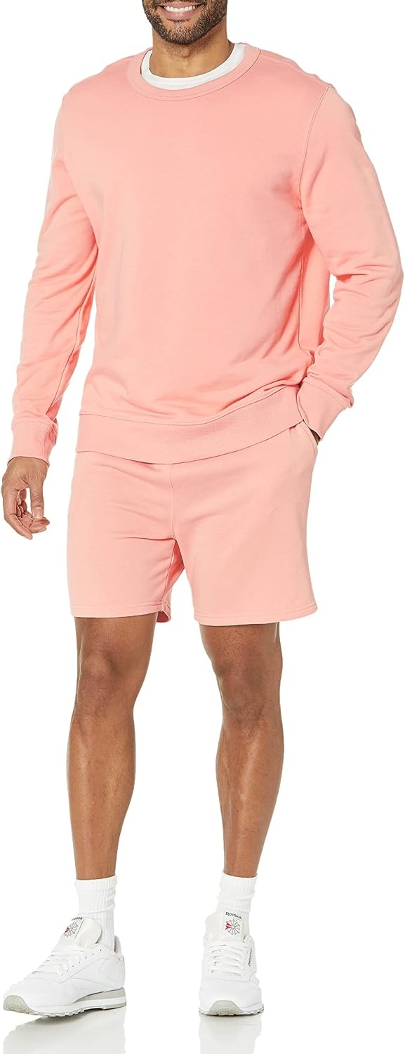 image:imageAmazon Essentials Mens Lightweight French Terry Relaxed Fit Sweat Shorts with Drawstring Available in Big amp TallPeach