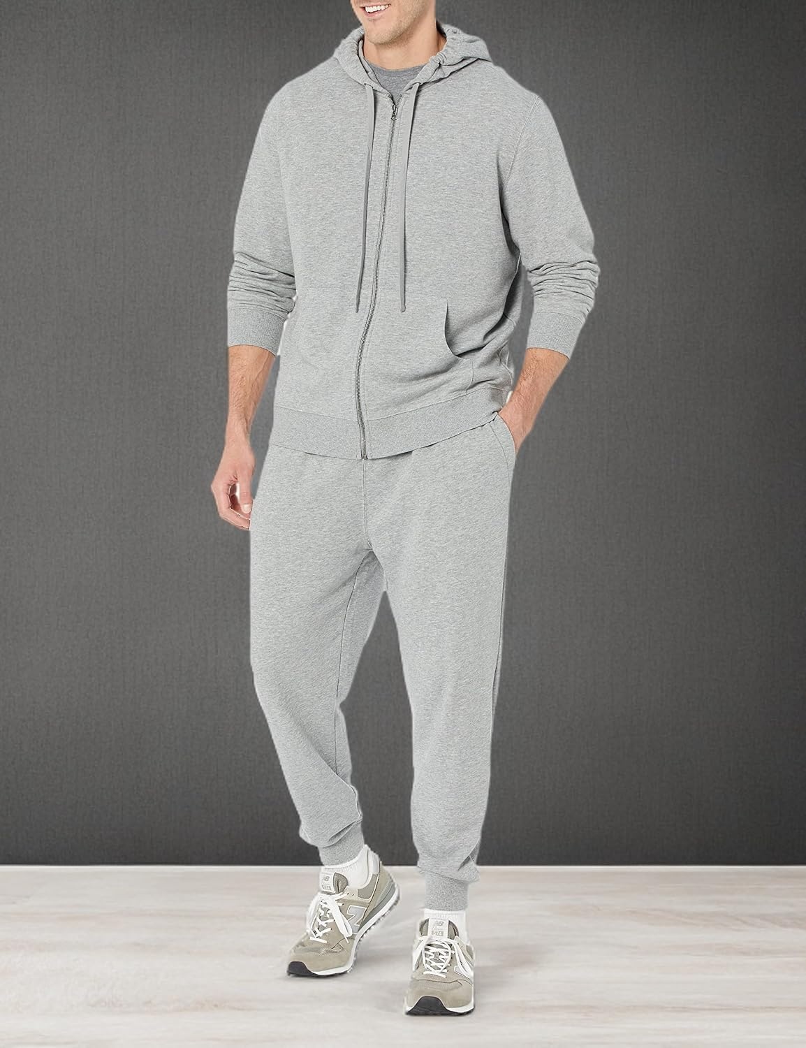 image:imageAmazon Essentials Mens LongSleeve French Terry FullZip Hoodie Available in Big amp TallGrey Heather