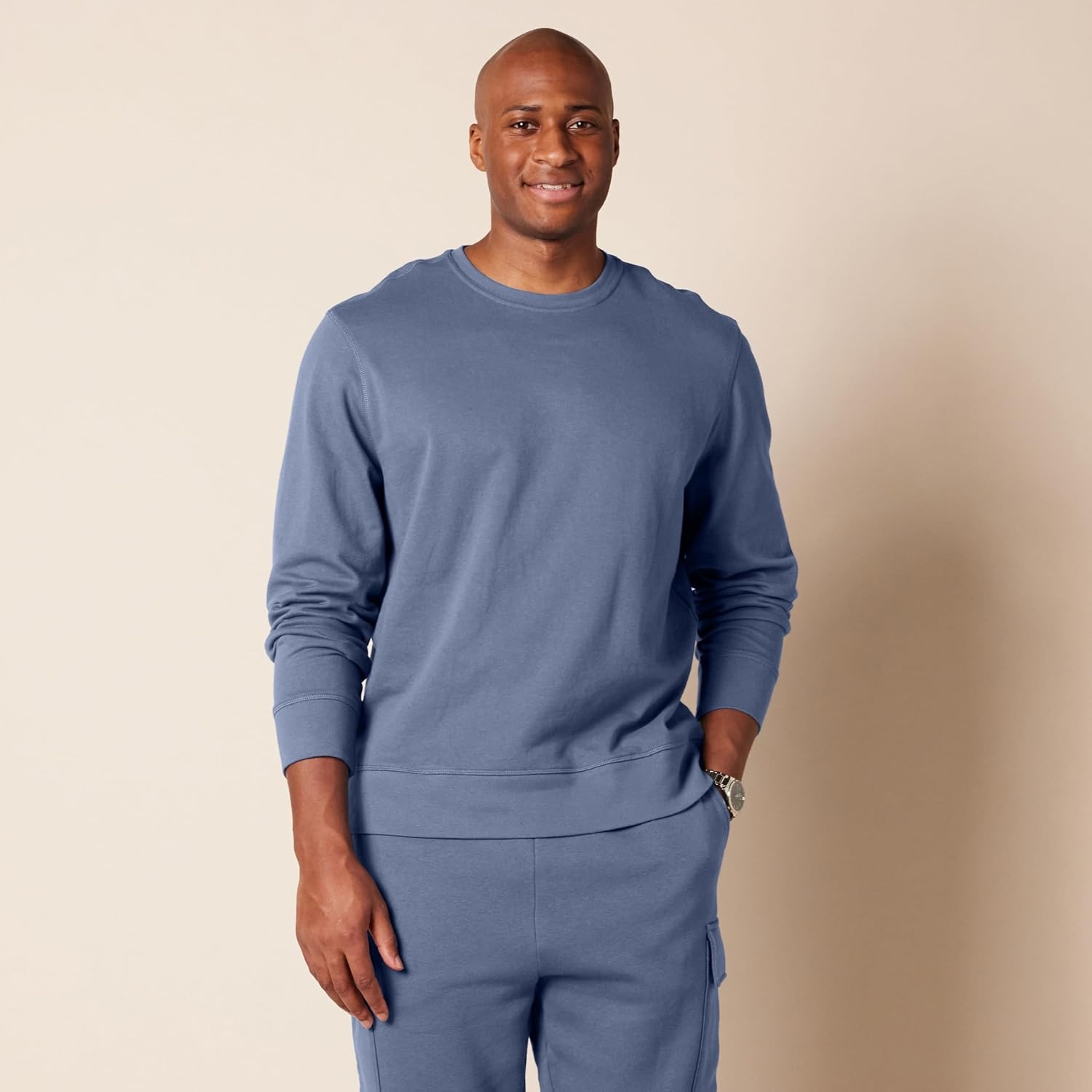 image:imageAmazon Essentials Mens LongSleeve Lightweight French Terry Crewneck SweatshirtIndigo Blue