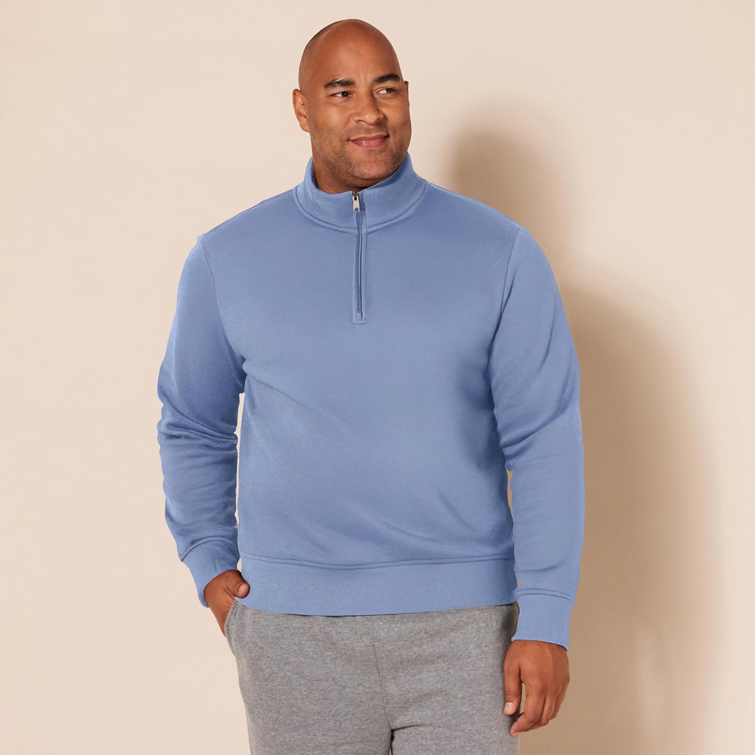 image:imageAmazon Essentials Mens LongSleeve QuarterZip Pullover Fleece SweatshirtBlue