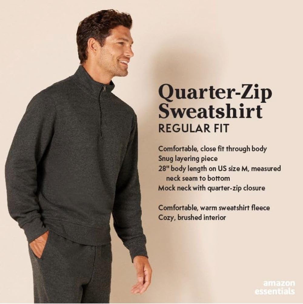 image:imageAmazon Essentials Mens LongSleeve QuarterZip Pullover Fleece SweatshirtBurgundy