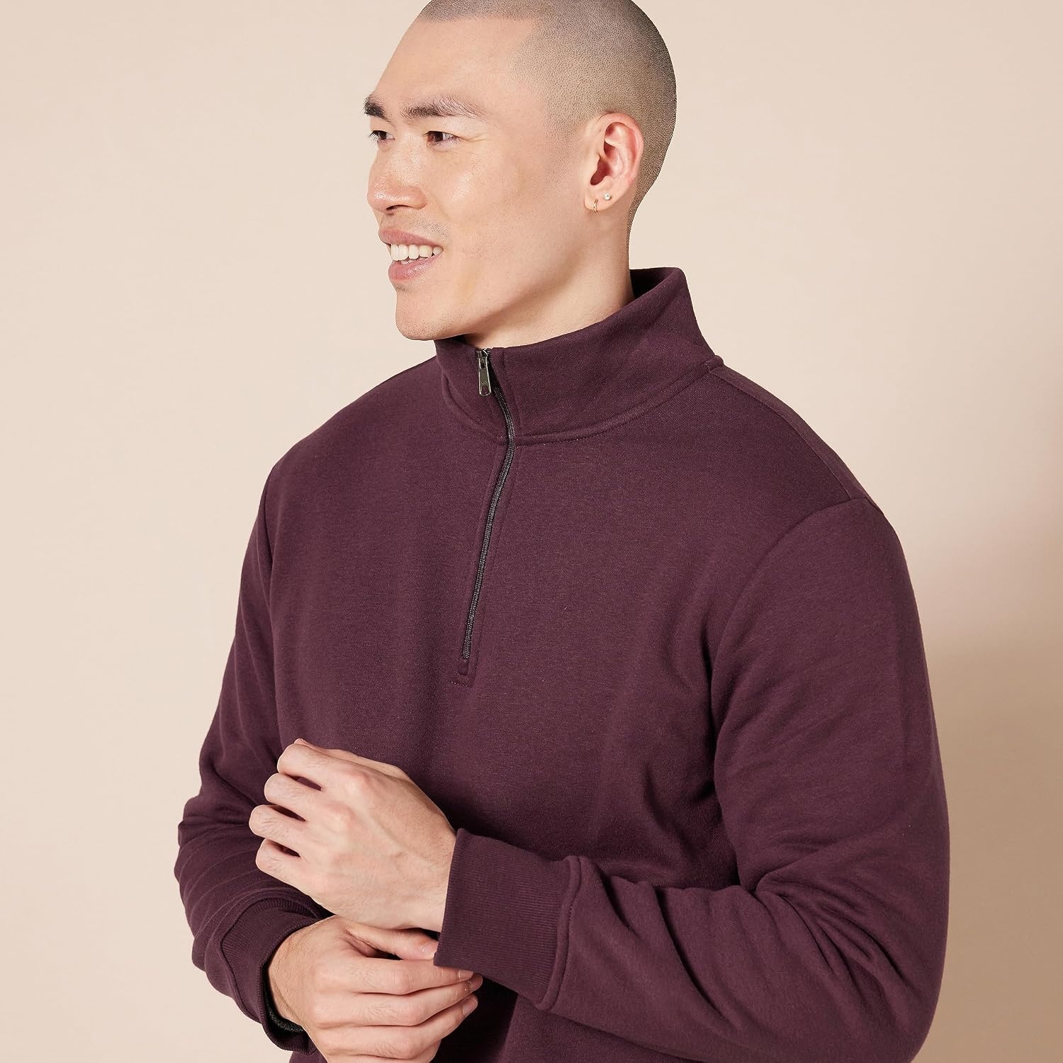 image:imageAmazon Essentials Mens LongSleeve QuarterZip Pullover Fleece SweatshirtBurgundy