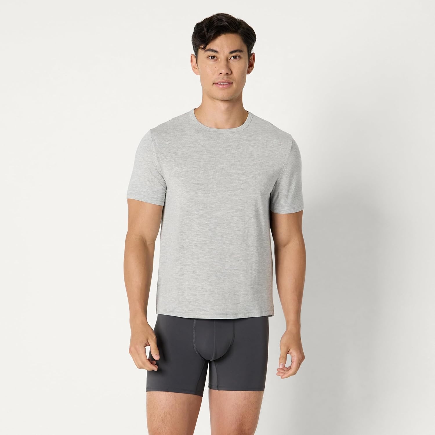 image:imageAmazon Essentials Mens Microfiber Boxer Shorts Underwear Pack of 3Black Charcoal Gray Light Gray