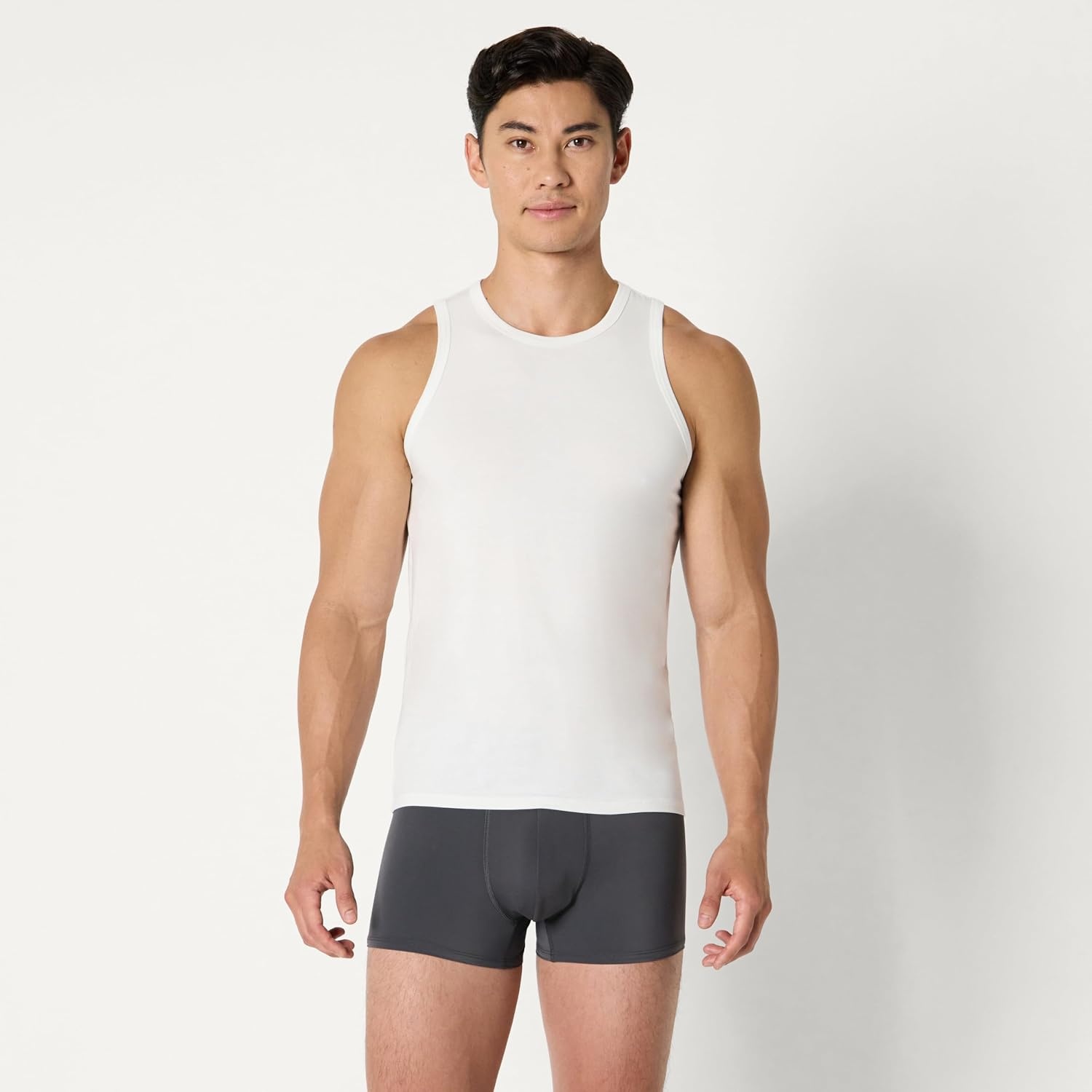 image:imageAmazon Essentials Mens Microfiber Boxer Shorts Underwear Pack of 3Black Charcoal Gray Light Gray