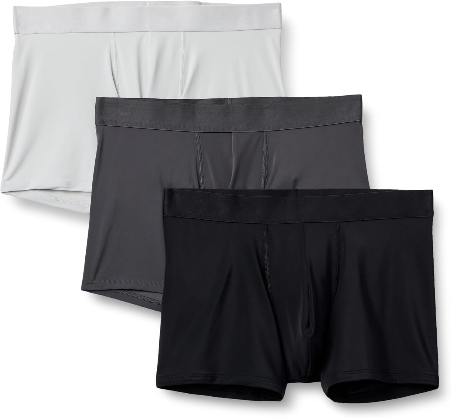 image:imageAmazon Essentials Mens Microfiber Boxer Shorts Underwear Pack of 3Black Charcoal Gray Light Gray