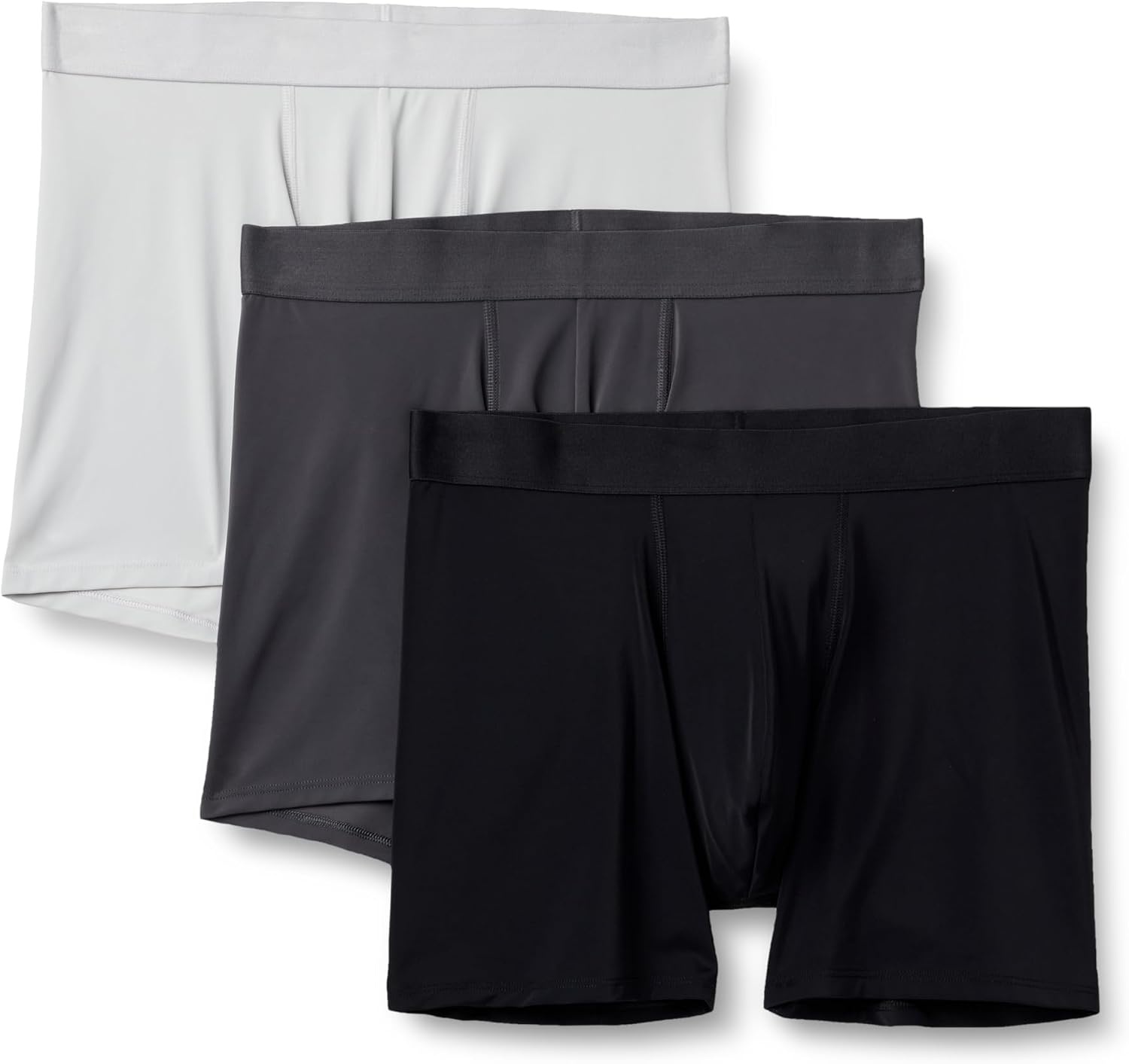 image:imageAmazon Essentials Mens Microfiber Boxer Shorts Underwear Pack of 3Black Charcoal Gray Light Gray