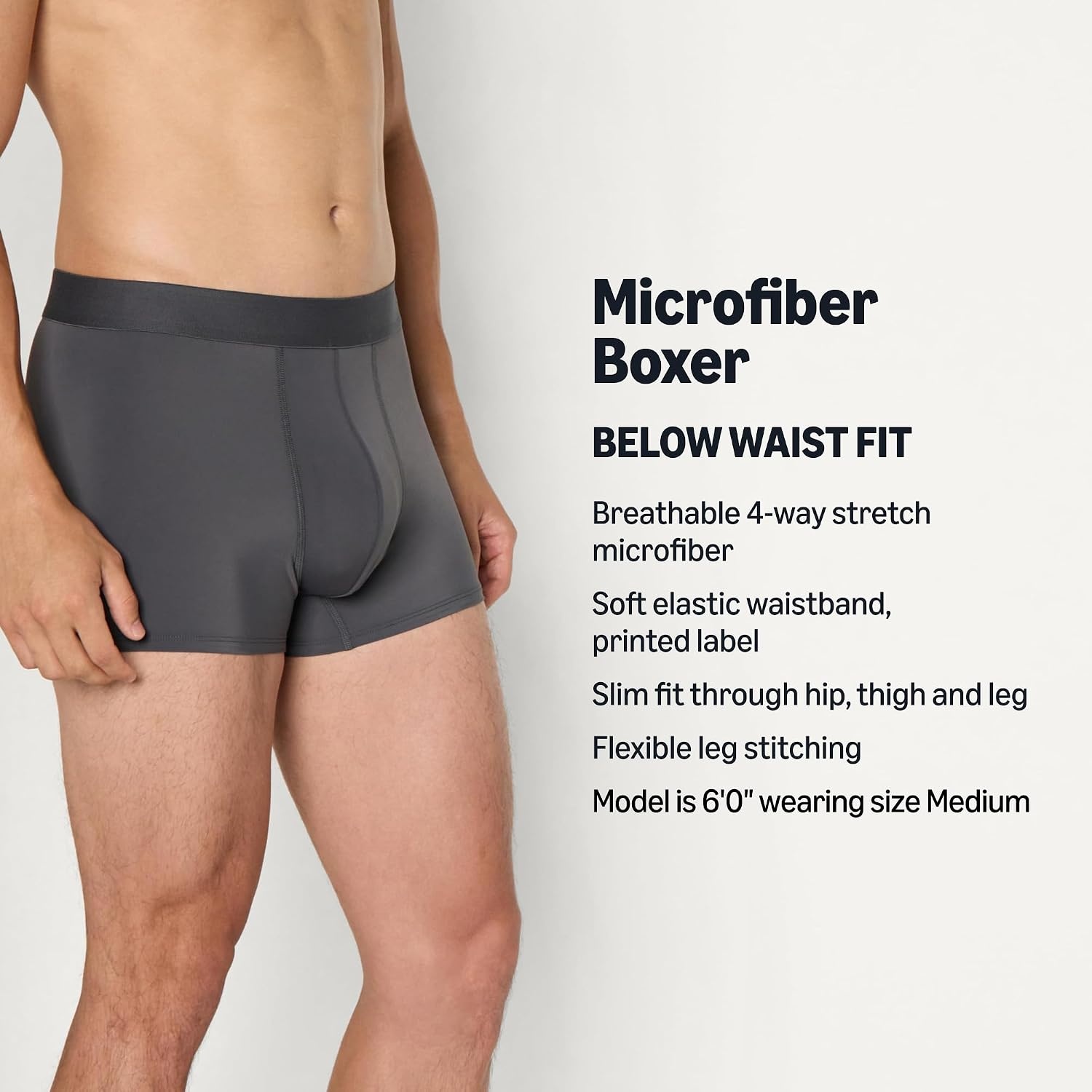 image:imageAmazon Essentials Mens Microfiber Boxer Shorts Underwear Pack of 3Black Charcoal Gray Light Gray