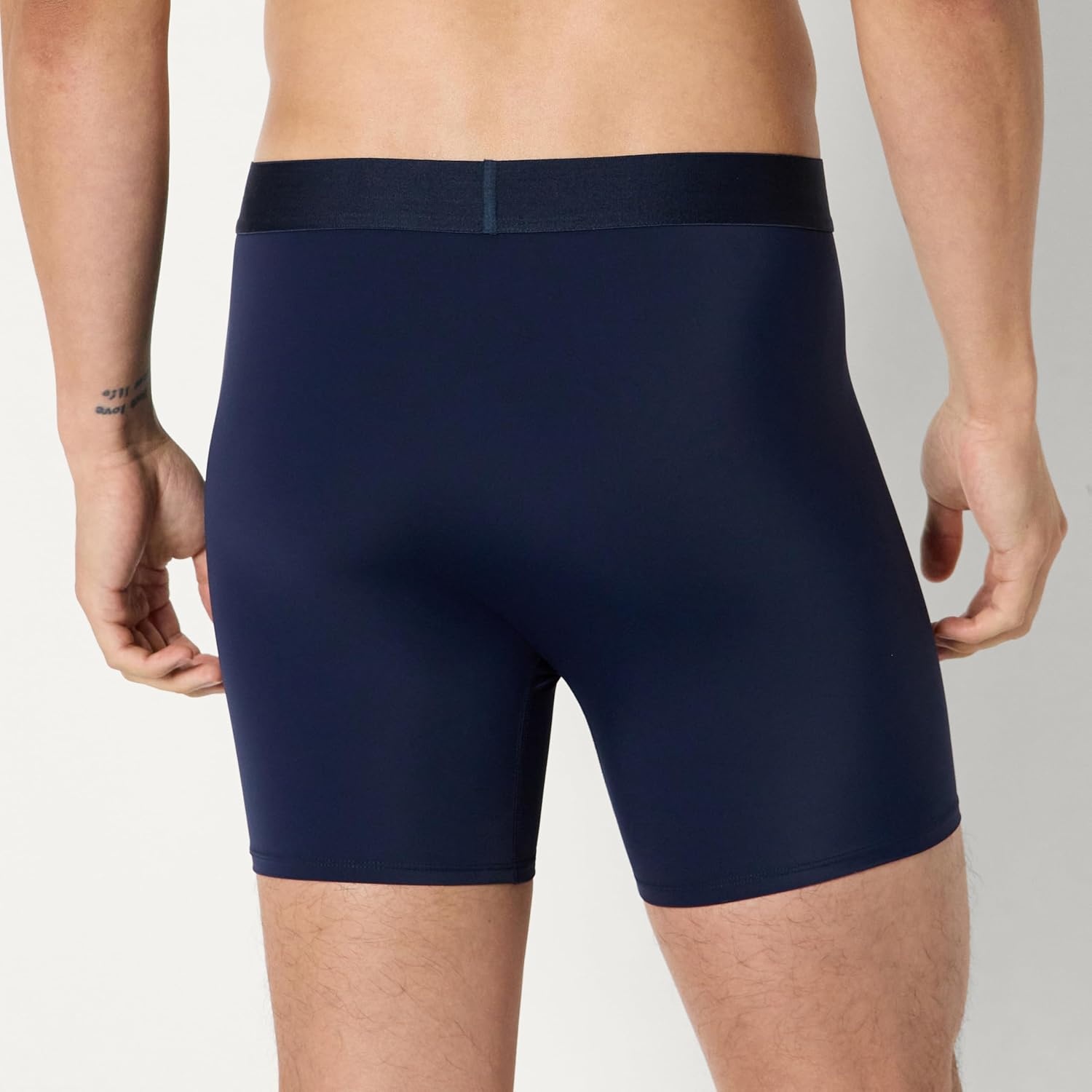 image:imageAmazon Essentials Mens Microfiber Boxer Shorts Underwear Pack of 3Navy Blue Blue Light Gray