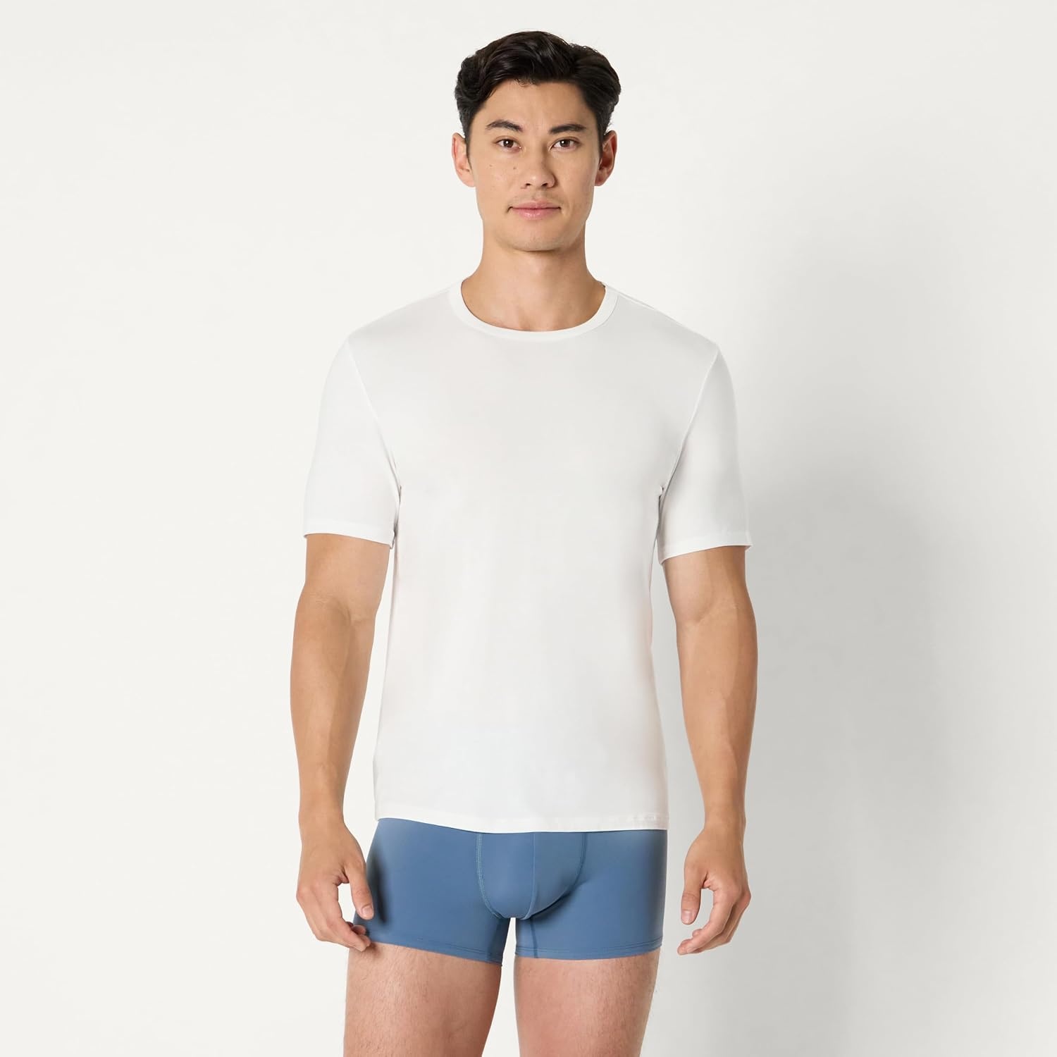 image:imageAmazon Essentials Mens Microfiber Boxer Shorts Underwear Pack of 3Navy Blue Blue Light Gray