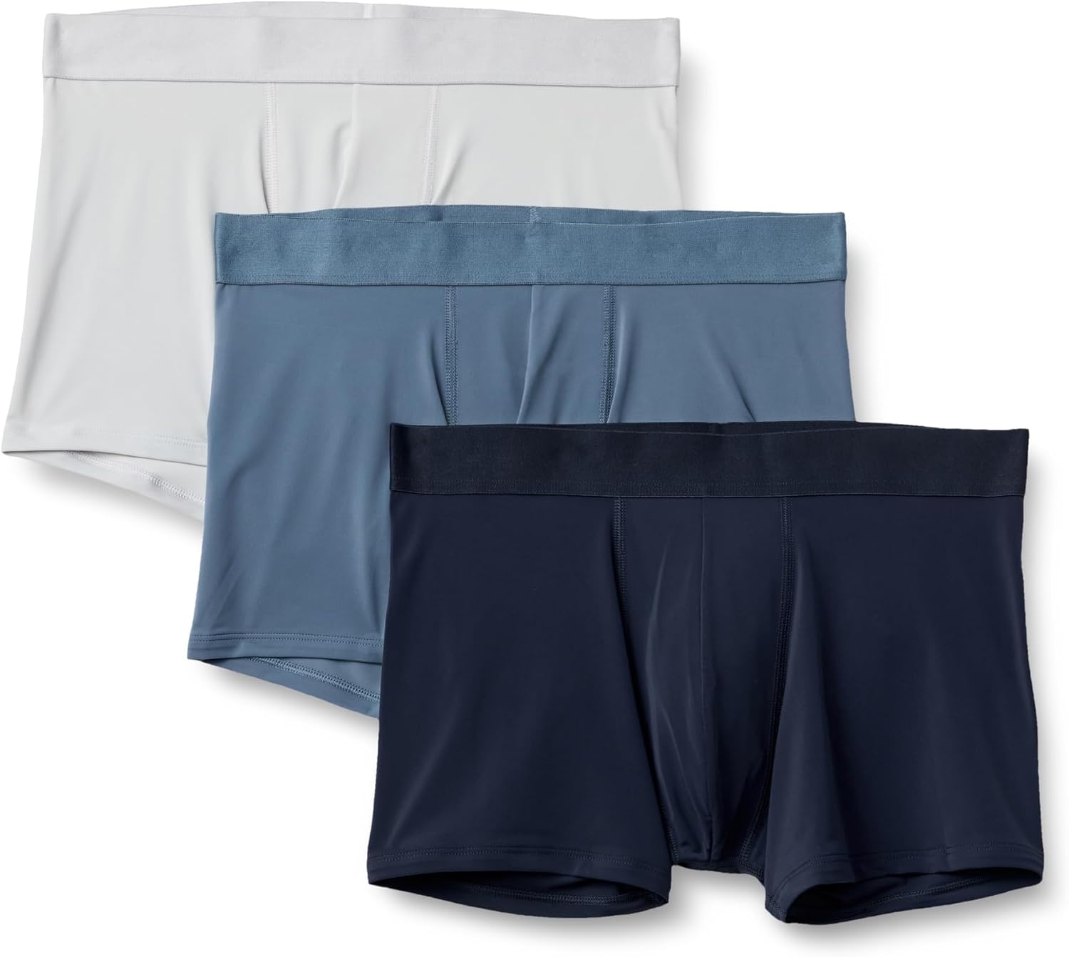 image:imageAmazon Essentials Mens Microfiber Boxer Shorts Underwear Pack of 3Navy Blue Blue Light Gray