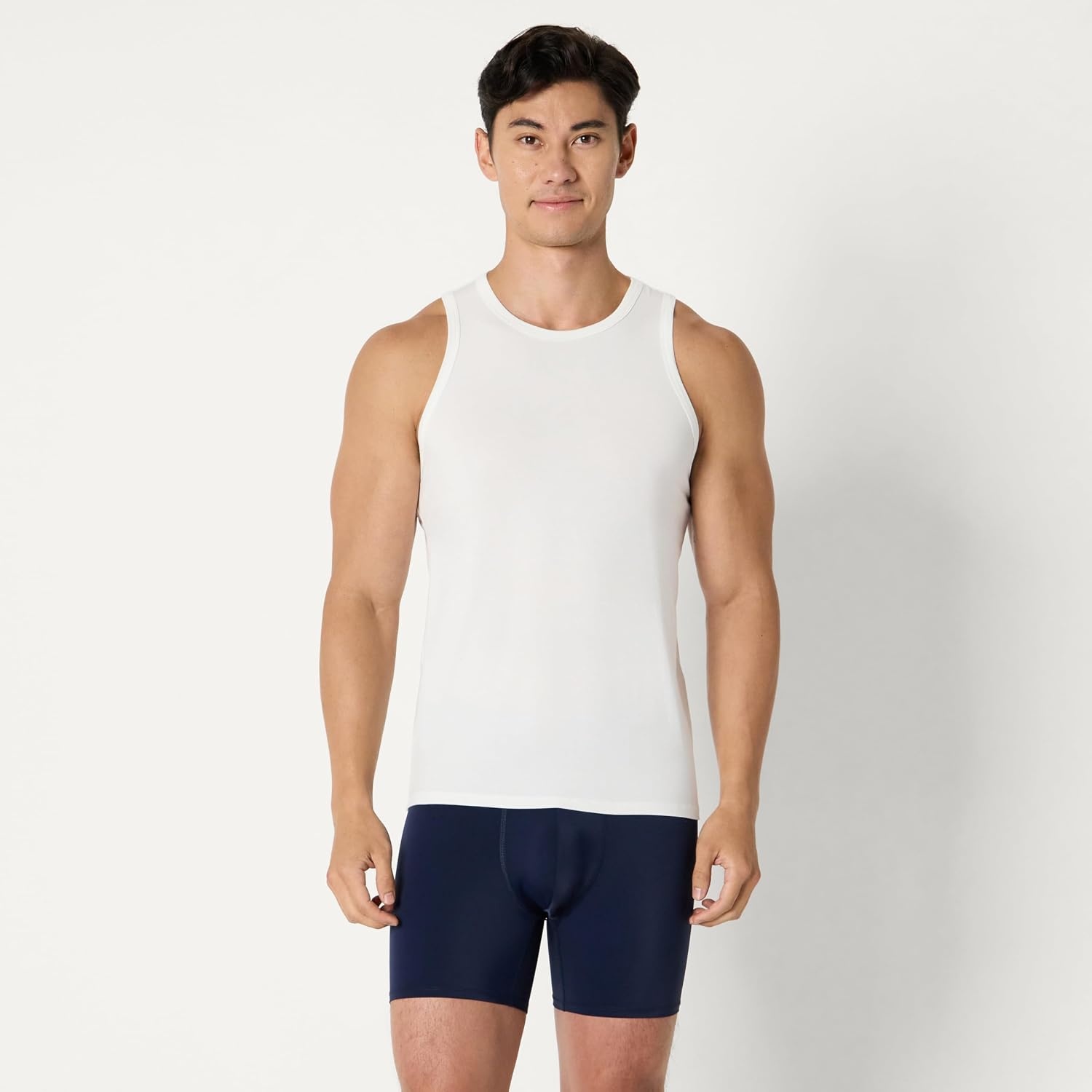 image:imageAmazon Essentials Mens Microfiber Boxer Shorts Underwear Pack of 3Navy Blue Blue Light Gray