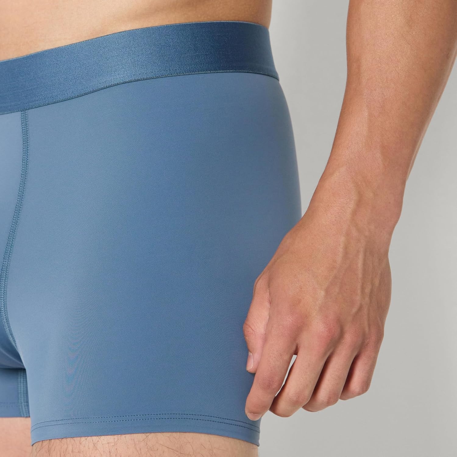 image:imageAmazon Essentials Mens Microfiber Boxer Shorts Underwear Pack of 3Navy Blue Blue Light Gray