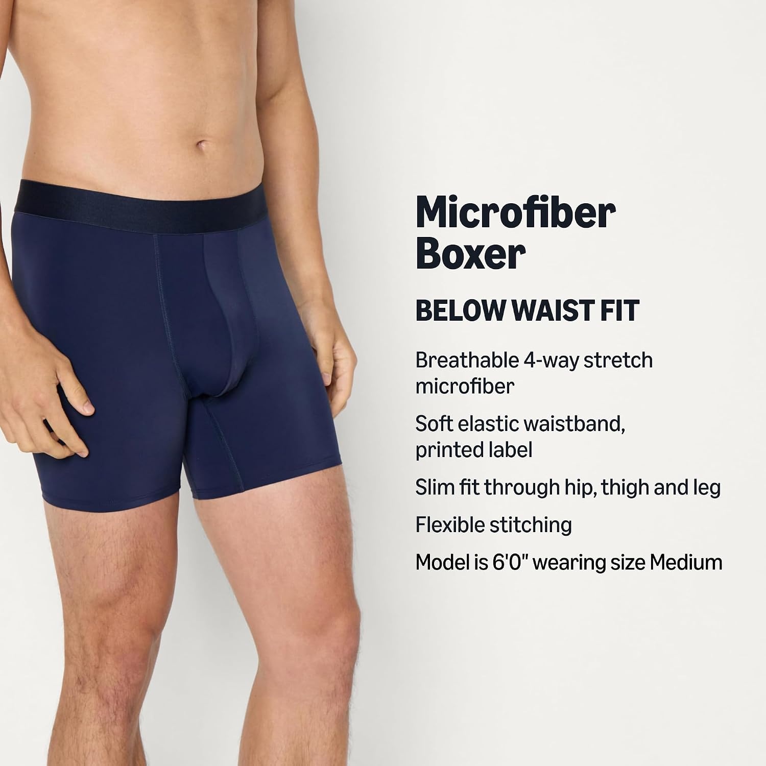 image:imageAmazon Essentials Mens Microfiber Boxer Shorts Underwear Pack of 3Navy Blue Blue Light Gray