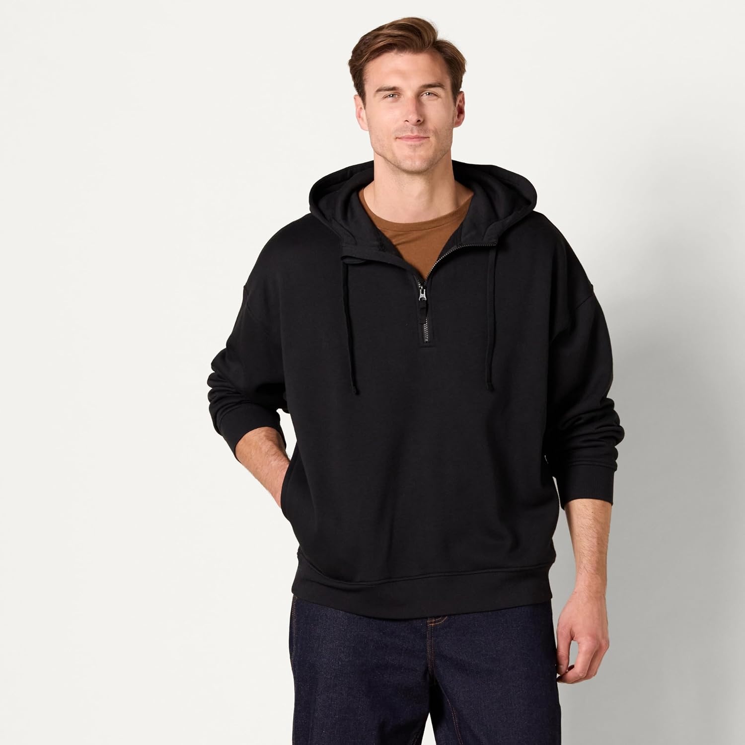 image:imageAmazon Essentials Mens QuarterZip OversizedFit Hoodie SweatshirtBlack