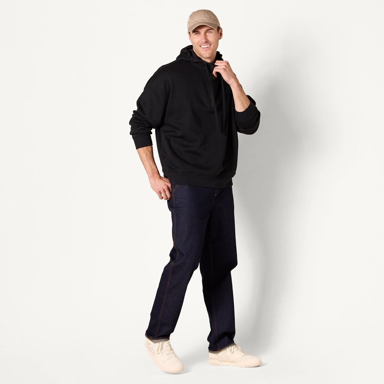 image:imageAmazon Essentials Mens QuarterZip OversizedFit Hoodie SweatshirtBlack