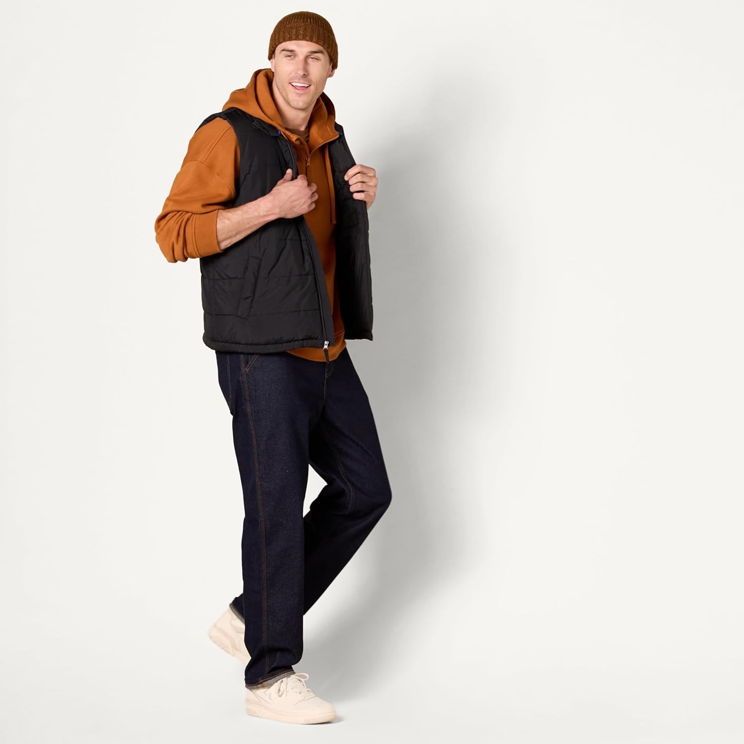 image:imageAmazon Essentials Mens QuarterZip OversizedFit Hoodie SweatshirtCaramel