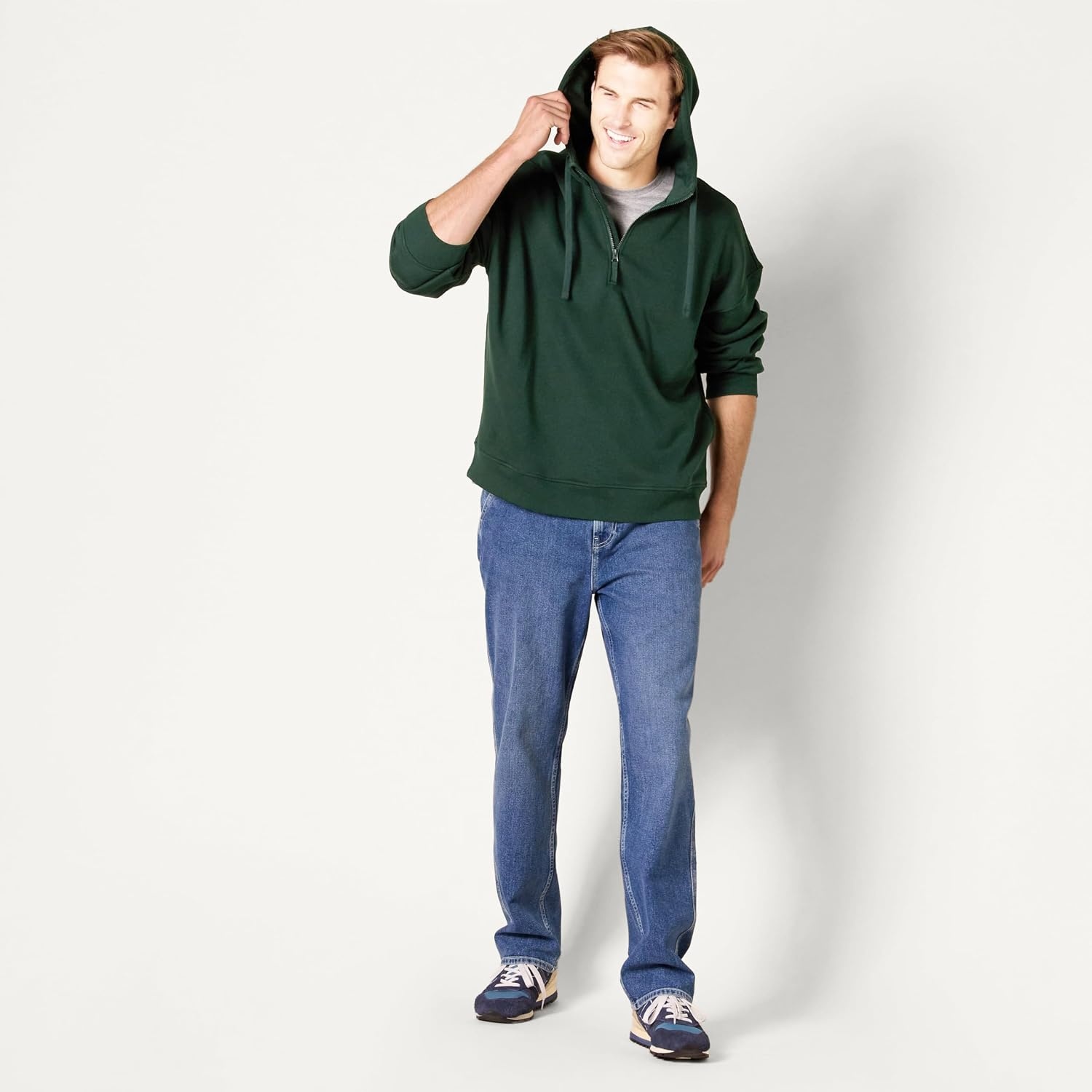 image:imageAmazon Essentials Mens QuarterZip OversizedFit Hoodie SweatshirtDark Green