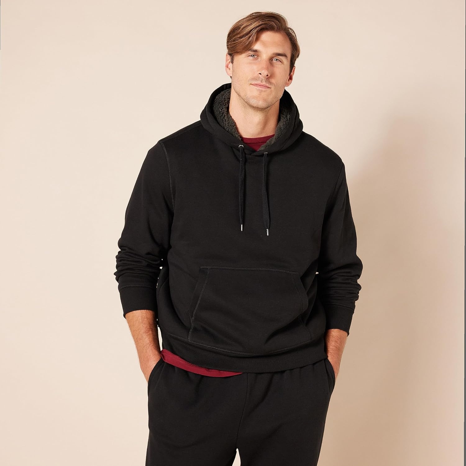 image:imageAmazon Essentials Mens Regular Fit SherpaLined Pullover HoodieBlack
