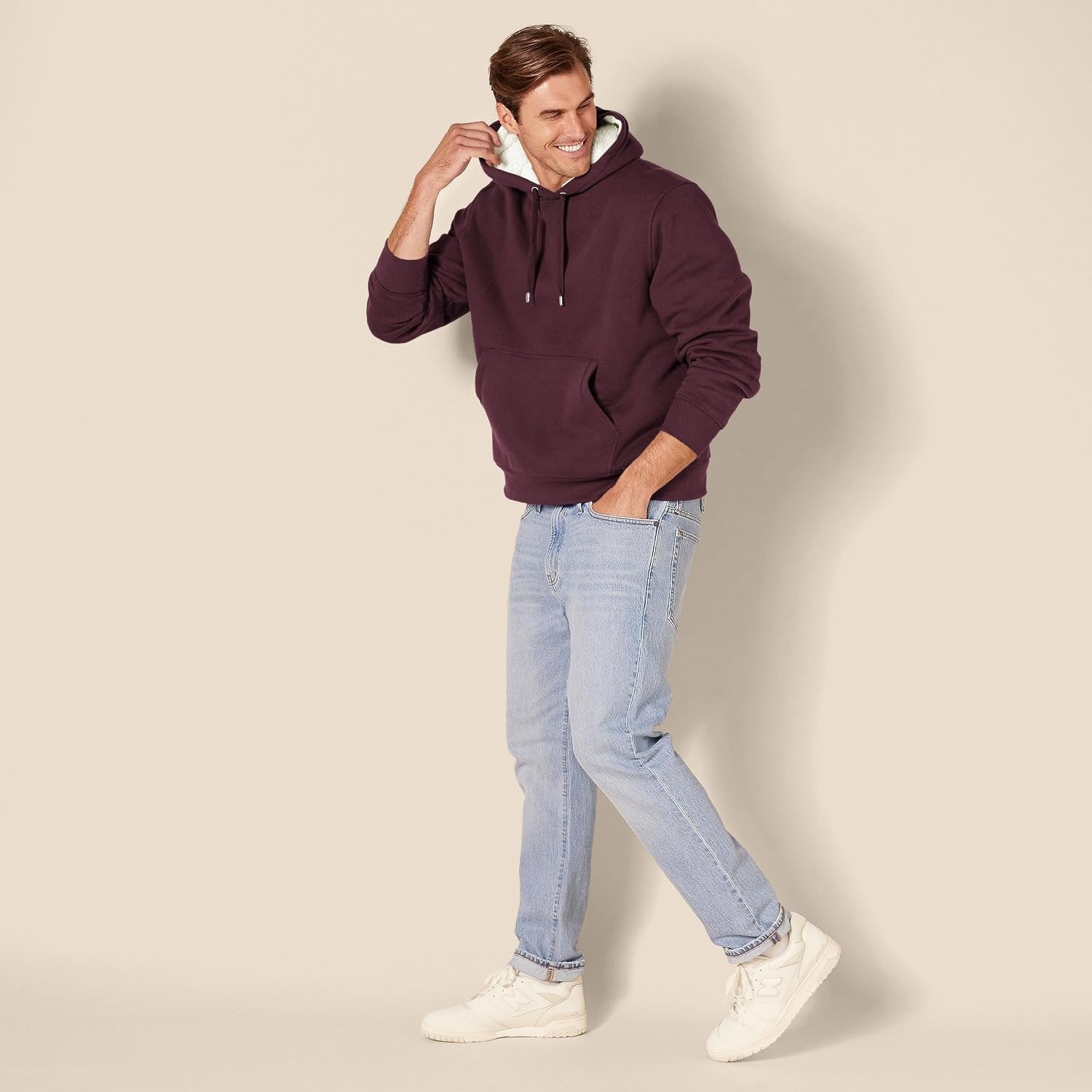 image:imageAmazon Essentials Mens Regular Fit SherpaLined Pullover HoodieBurgundy