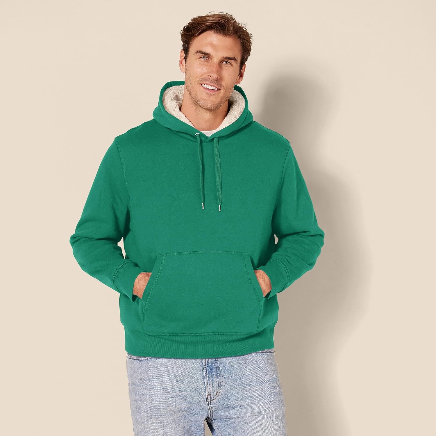 image:imageAmazon Essentials Mens Regular Fit SherpaLined Pullover HoodieGreen