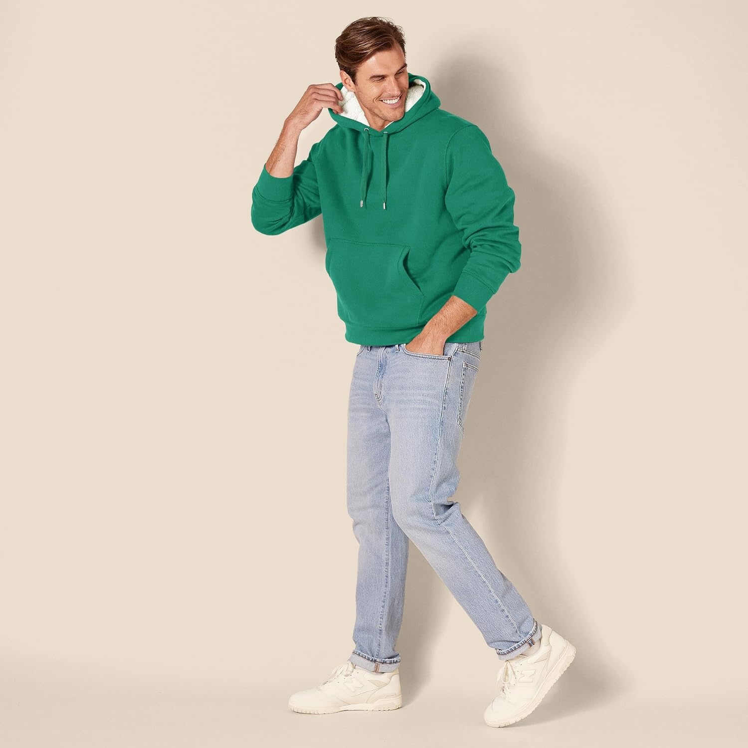image:imageAmazon Essentials Mens Regular Fit SherpaLined Pullover HoodieGreen