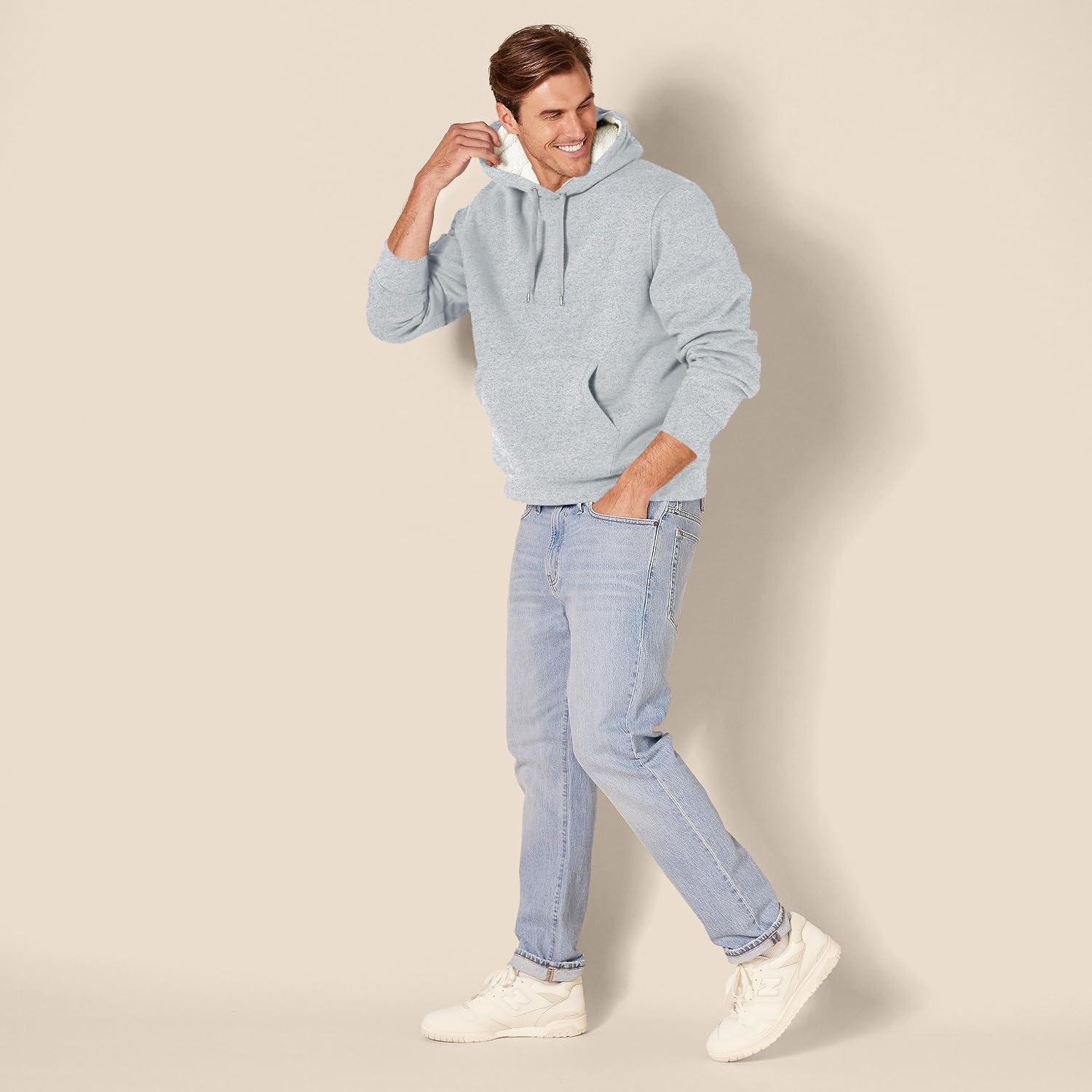 image:imageAmazon Essentials Mens Regular Fit SherpaLined Pullover HoodieLight Grey Heather