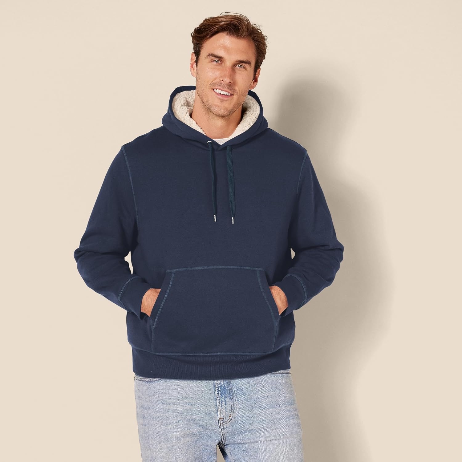 image:imageAmazon Essentials Mens Regular Fit SherpaLined Pullover HoodieNavy
