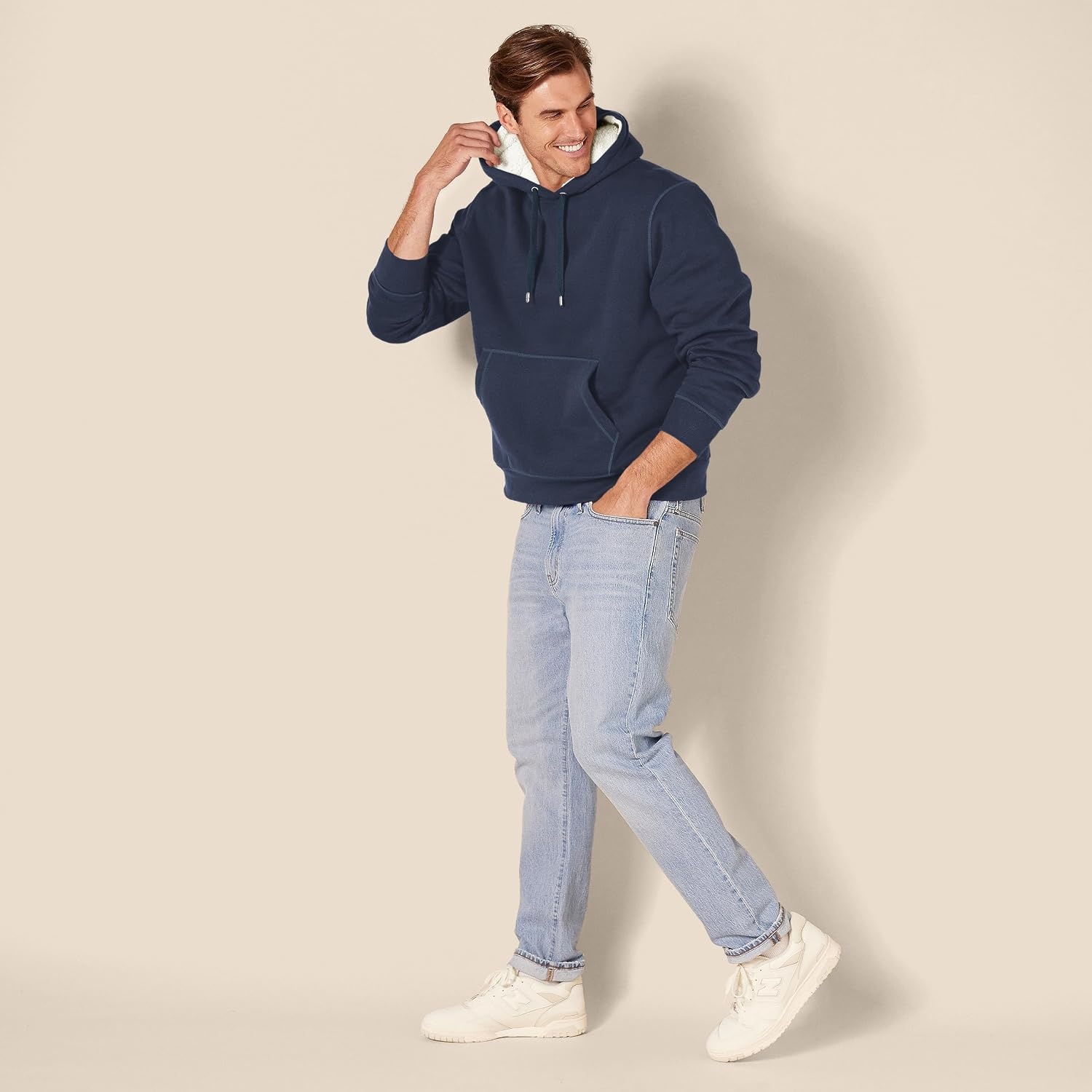 image:imageAmazon Essentials Mens Regular Fit SherpaLined Pullover HoodieNavy