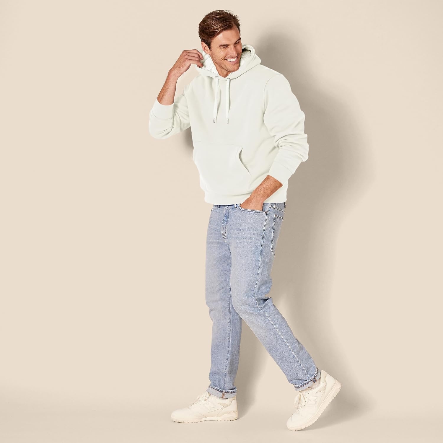 image:imageAmazon Essentials Mens Regular Fit SherpaLined Pullover HoodieOffwhite