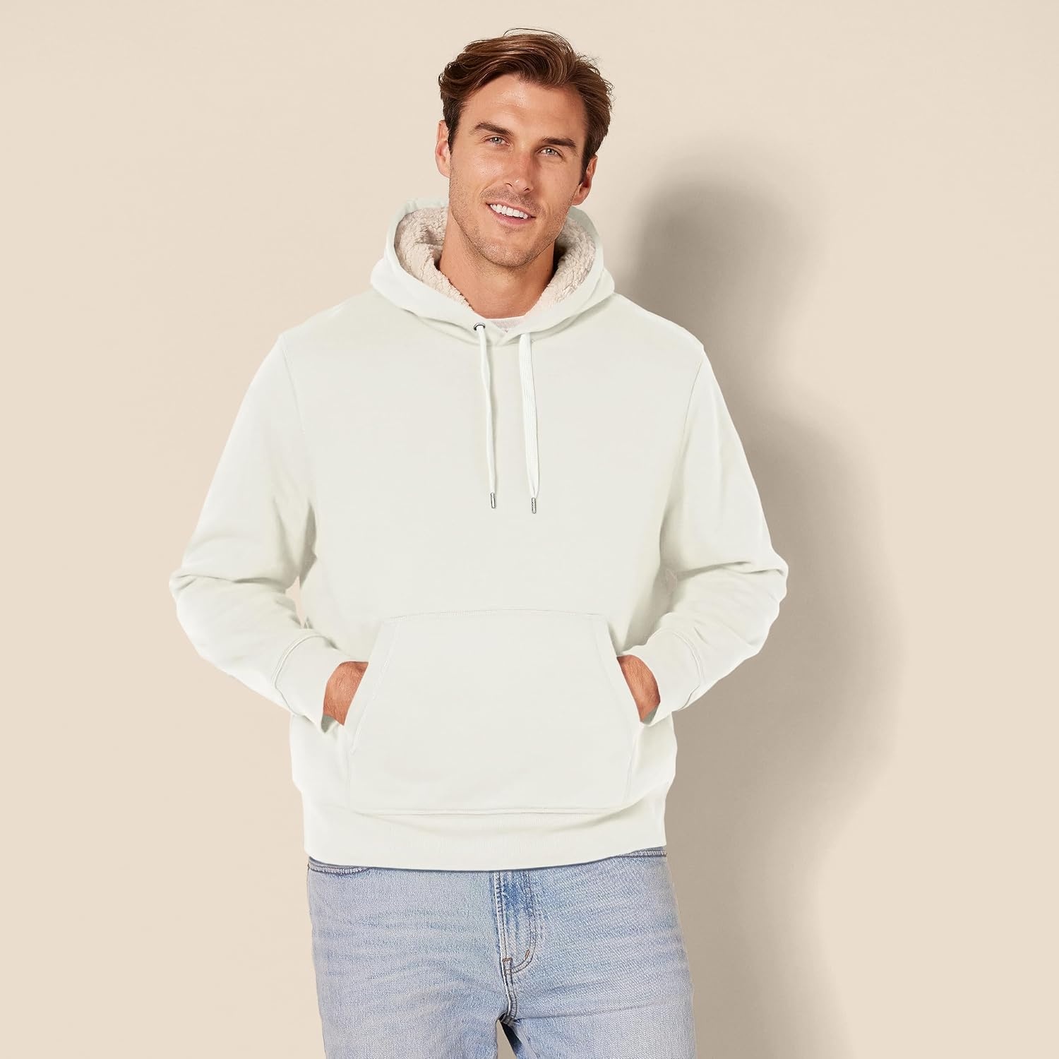 image:imageAmazon Essentials Mens Regular Fit SherpaLined Pullover HoodieOffwhite